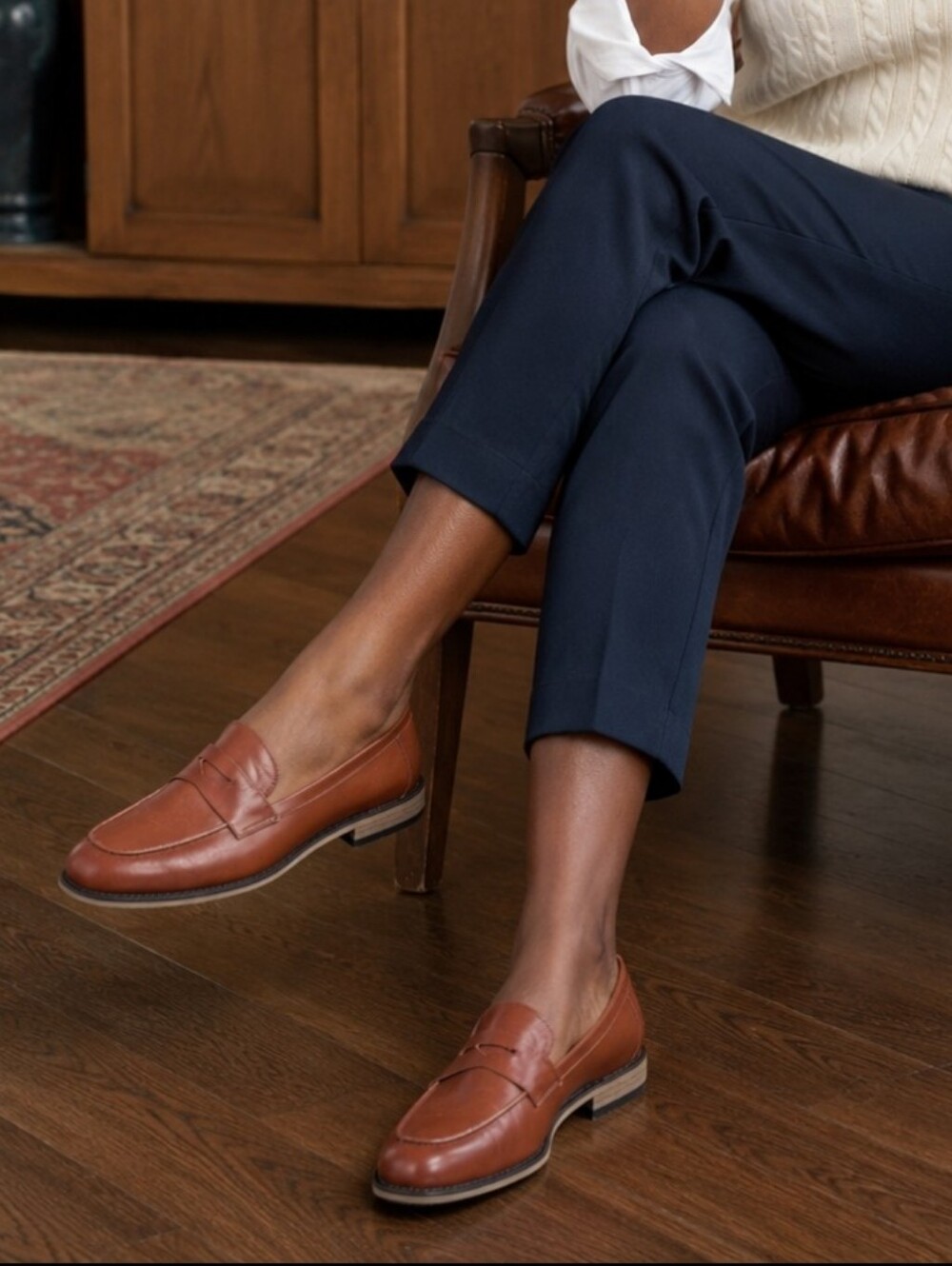 Aintap Brown Leather Handmade Classic Luxury Preppy Penny Loafers Size 41